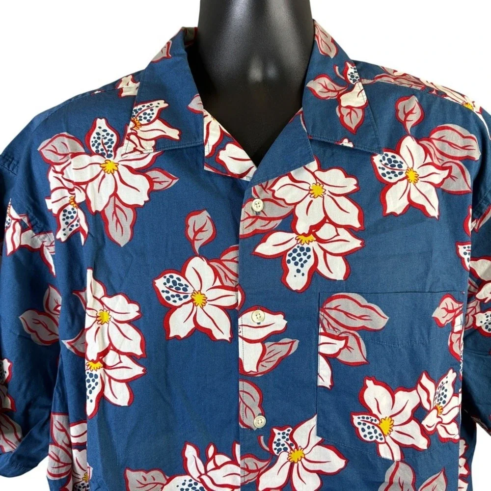Banana Republic Mens Blue Floral Cotton Short Sleeve Camp Hawaiian Shirt Large